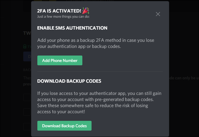 2FA security activation in Discord